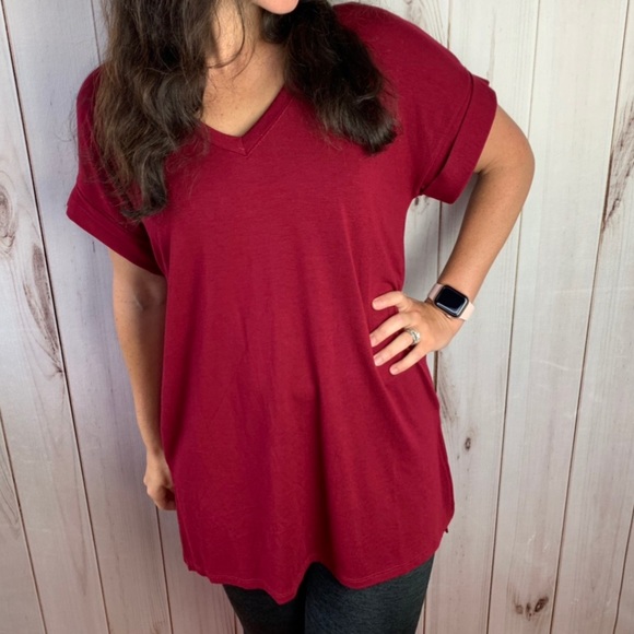 Tops - The Melody Top- red rolled sleeve tee
